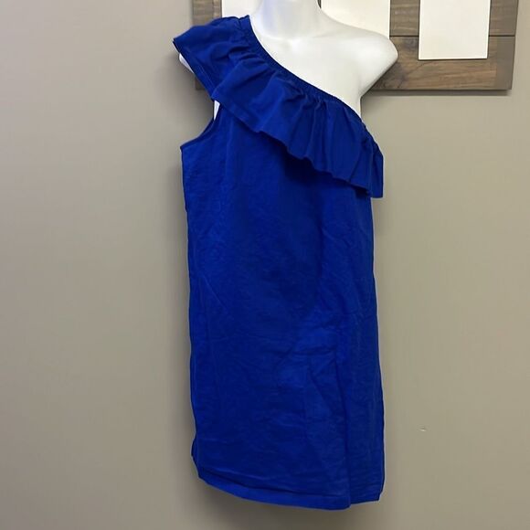 J. Crew Royal Blue Ruffled One Shoulder Lined Sundress with Side Slits- Large - Picture 2 of 16